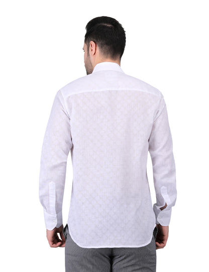Kouns Premium White Linen Designer Shirt – Regular Fit, Elegant Textured Casual Wear
