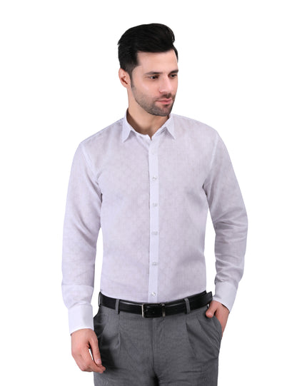 Kouns Premium White Linen Designer Shirt – Regular Fit, Elegant Textured Casual Wear