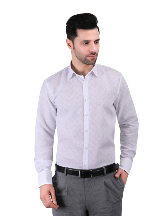 Kouns Men's White Linen Self-Net Shirt