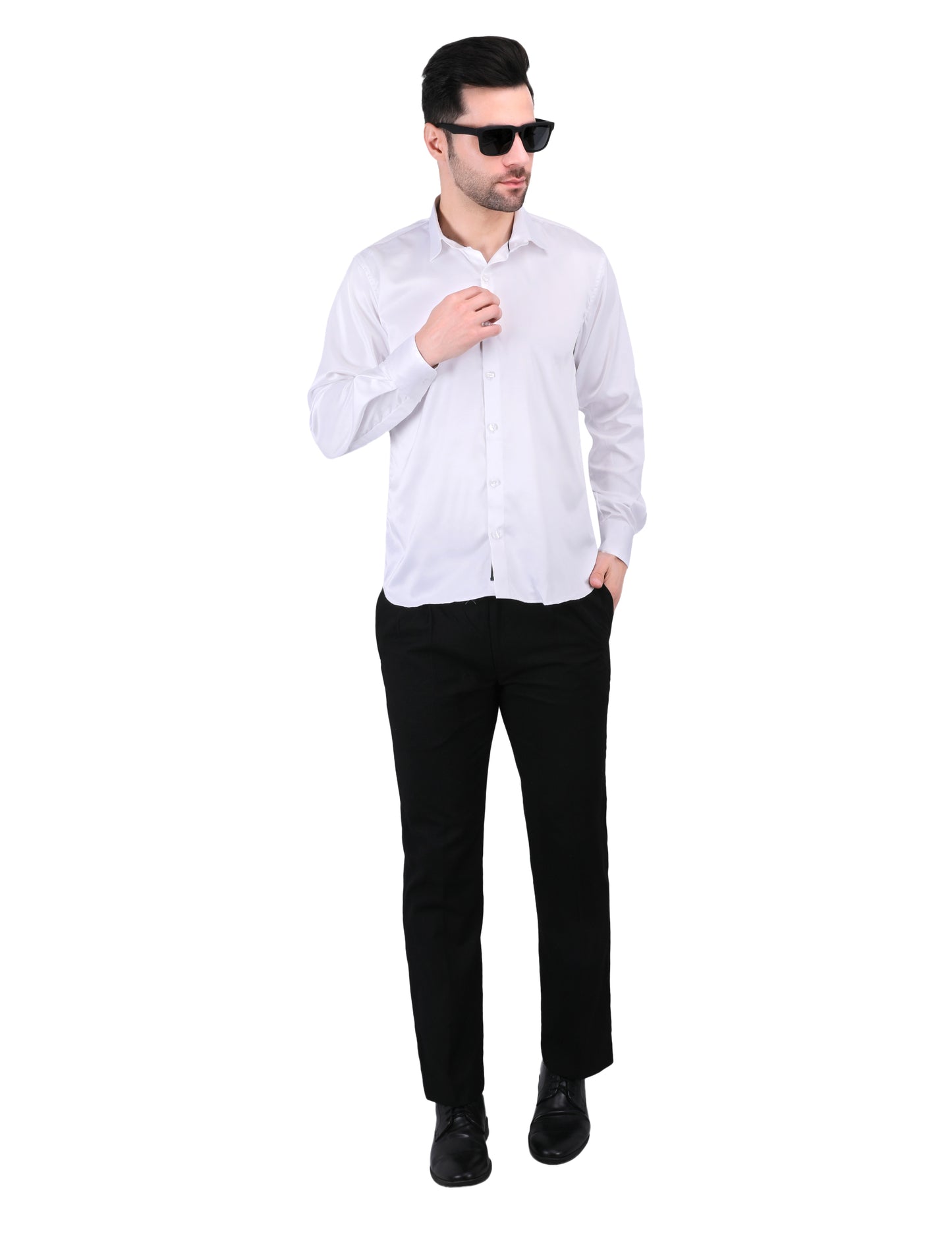 Kouns Men’s Premium White Satin Shirt –Regular Fit, Stylish and Shiny Finish for Party & Casual Wear