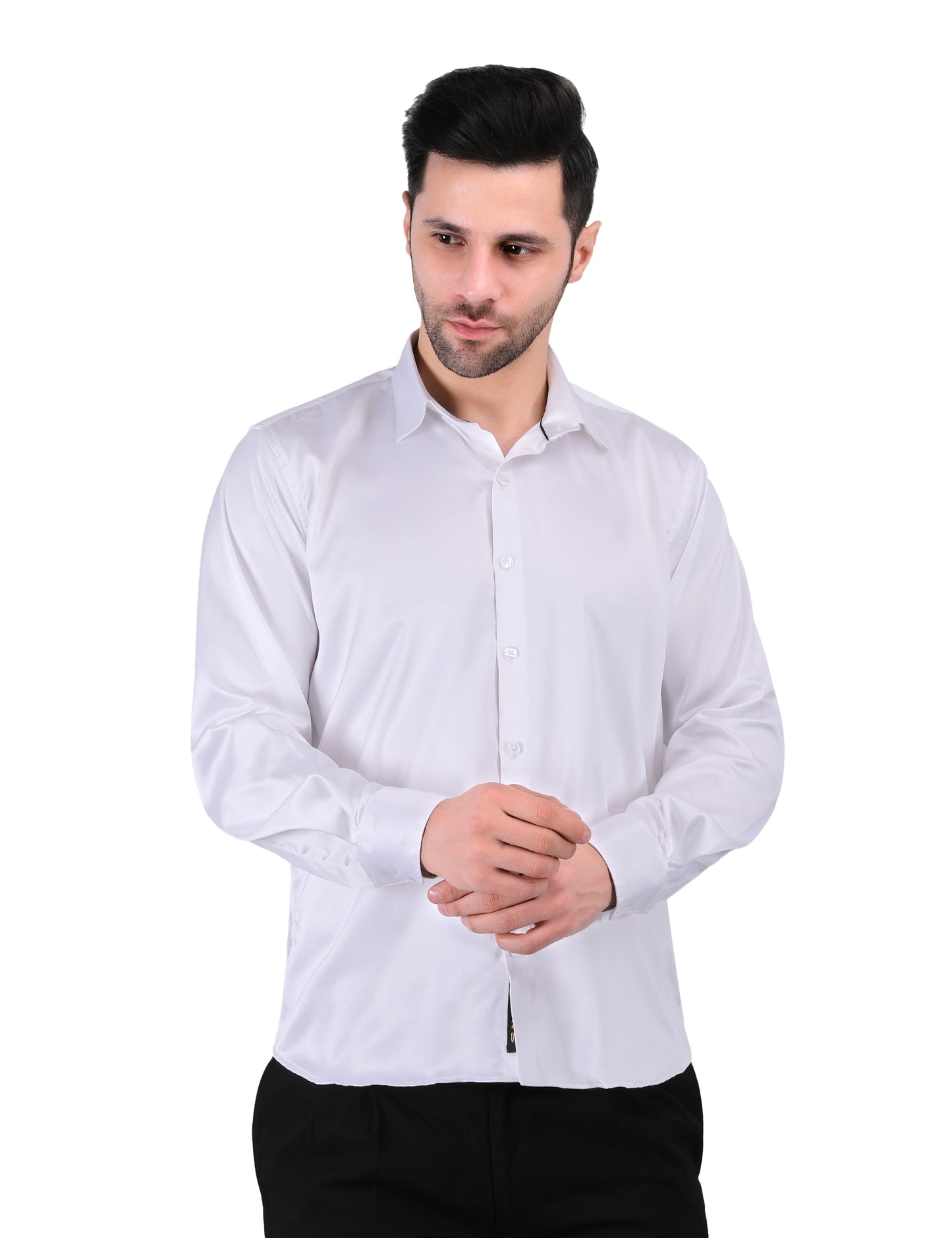Kouns Men’s Premium White Satin Shirt –Regular Fit, Stylish and Shiny Finish for Party & Casual Wear
