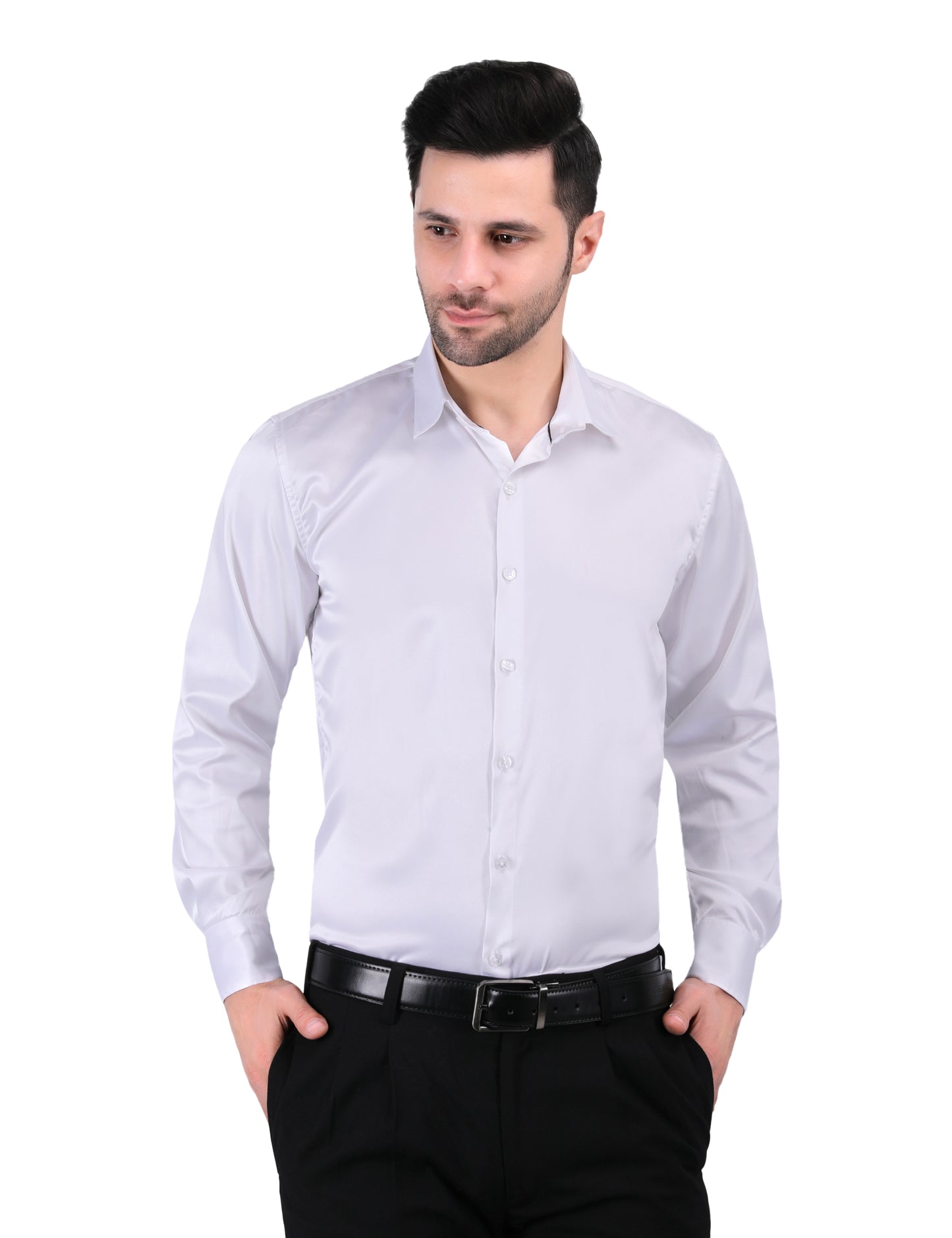 Kouns Men’s Premium White Satin Shirt –Regular Fit, Stylish and Shiny Finish for Party & Casual Wear