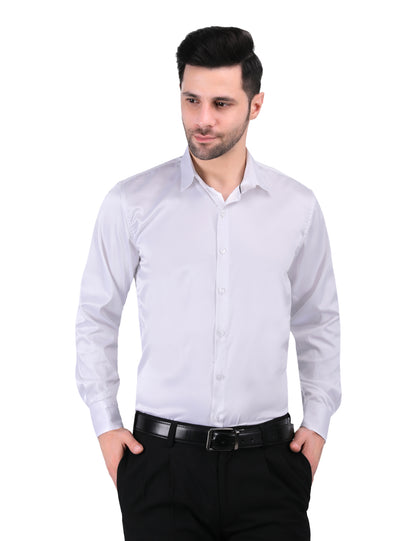 Kouns Men’s Premium White Satin Shirt –Regular Fit, Stylish and Shiny Finish for Party & Casual Wear