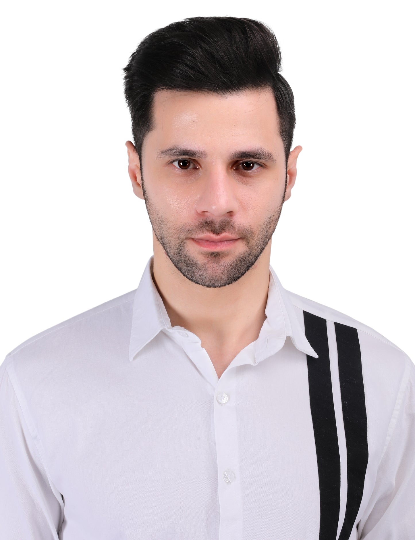 Kouns Men’s Premium Regular Fit White Cotton Designer Shirt – Stripe Detail, Stylish Casual & Party Wear