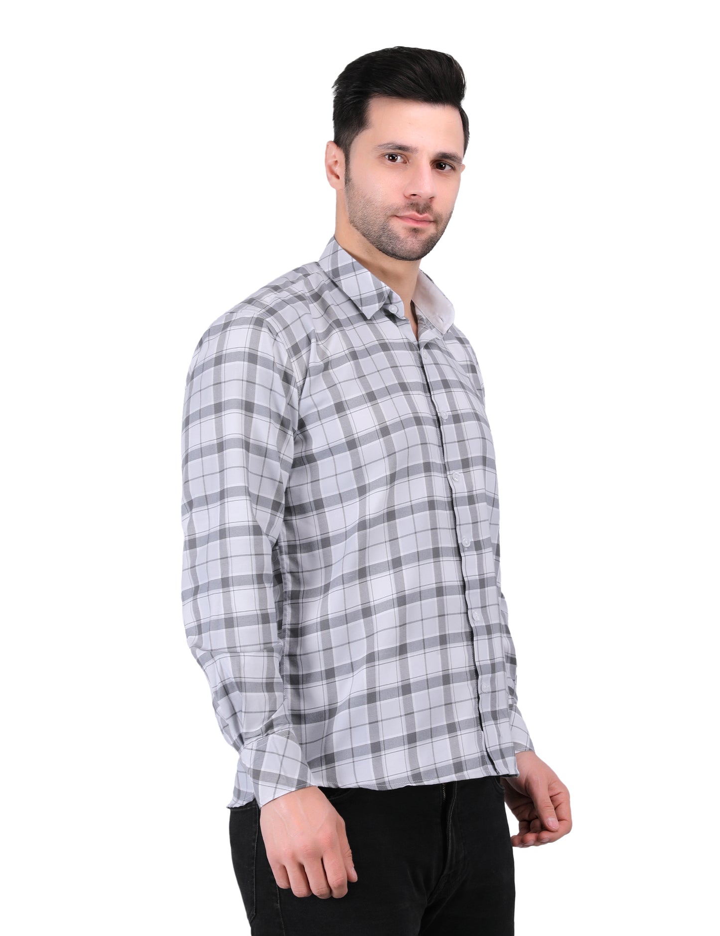 Kouns Men's Grey Checkered Shirt