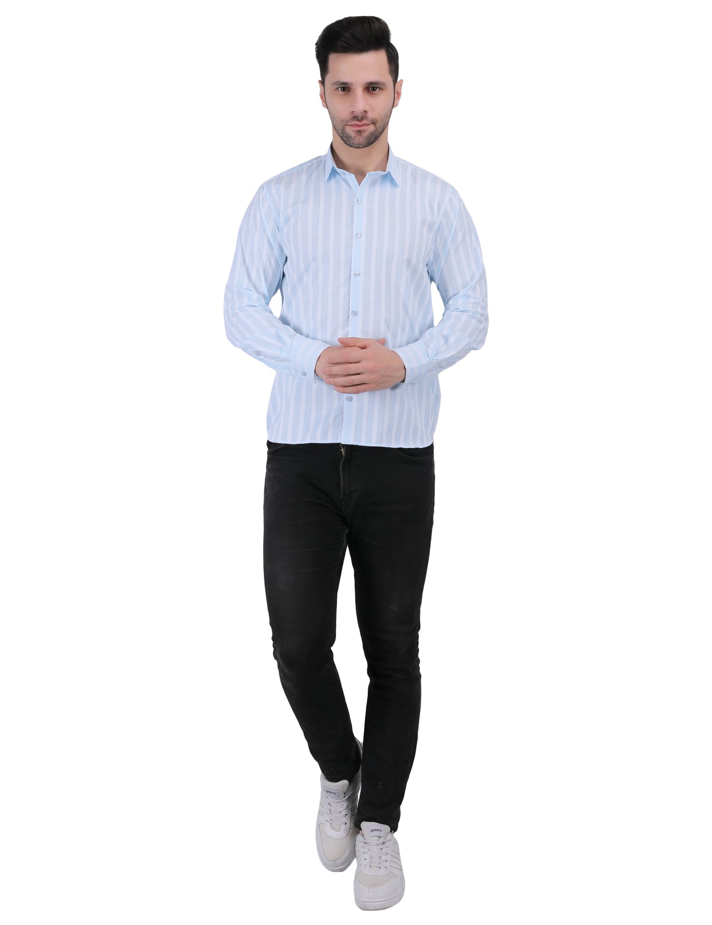 Kouns Men’s Regular Fit Light Blue Striped Linen Shirt – Premium Lightweight Casual & Formal Wear