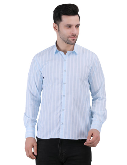 Kouns Men’s Regular Fit Light Blue Striped Linen Shirt – Premium Lightweight Casual & Formal Wear