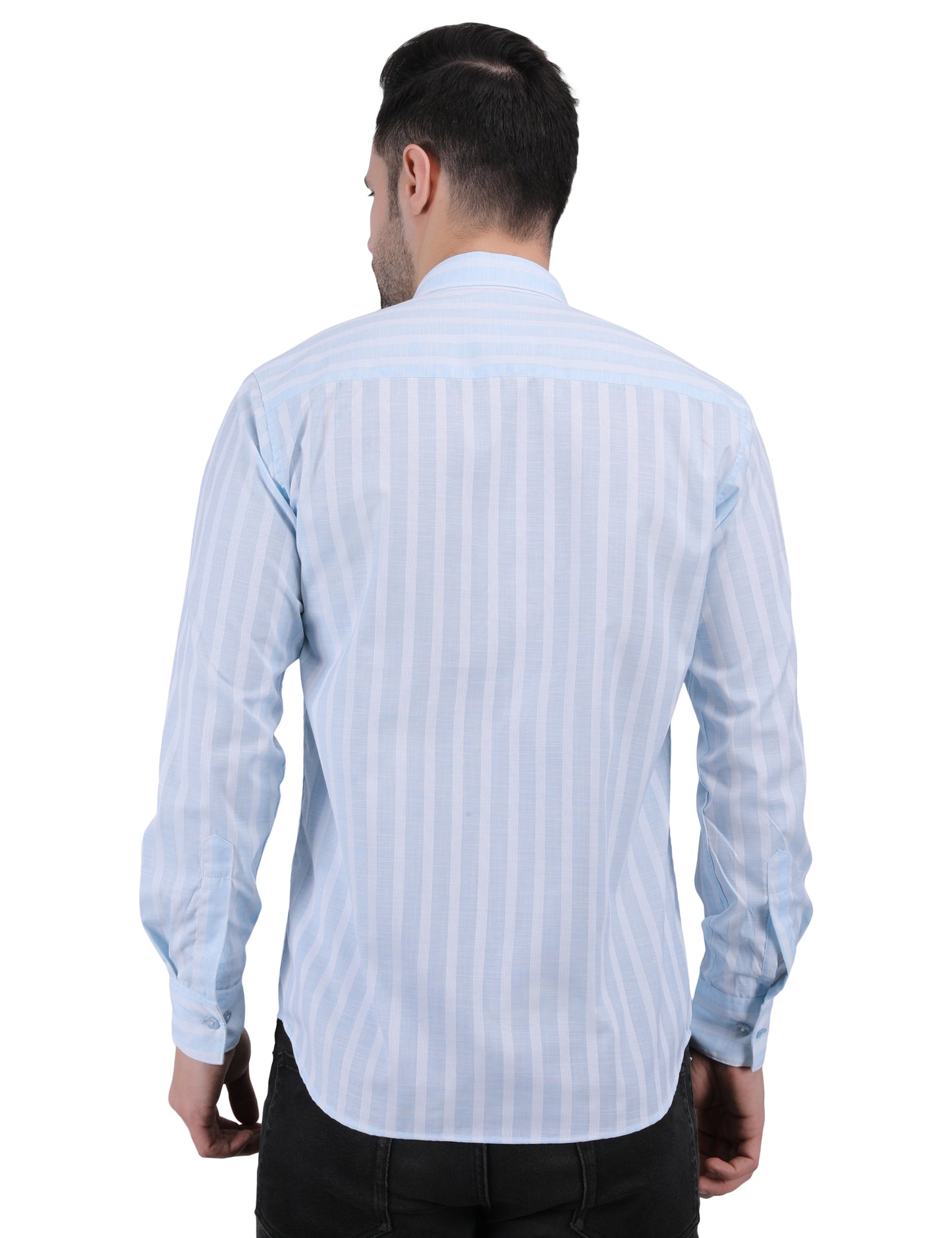 Kouns Men’s Regular Fit Light Blue Striped Linen Shirt – Premium Lightweight Casual & Formal Wear